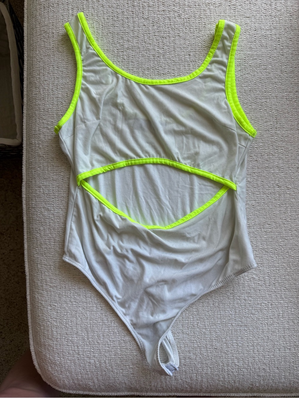 White Cut Out Bodysuit with Neon Yellow Trim
